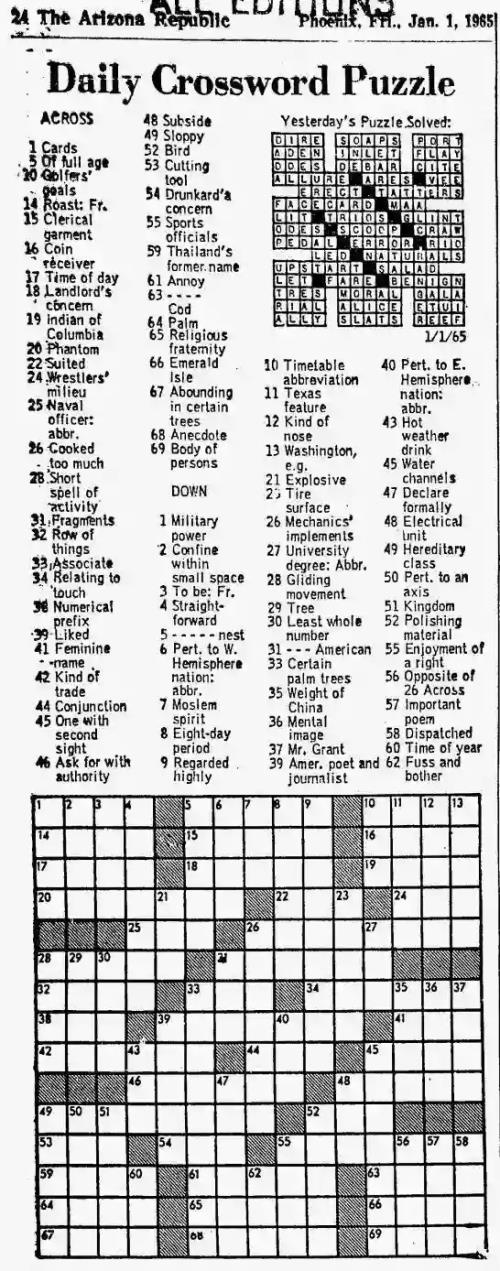 Crossword Puzzle Jan 01 1965 400112 NewspaperArchive 